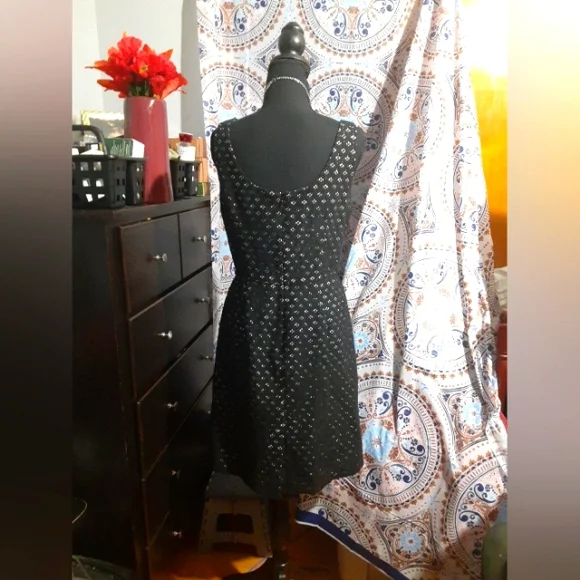 Adrianna Papell Women's Black Eyelift Lattice Overlay Lined Dress Sleeveless 8 - Picture 5 of 6